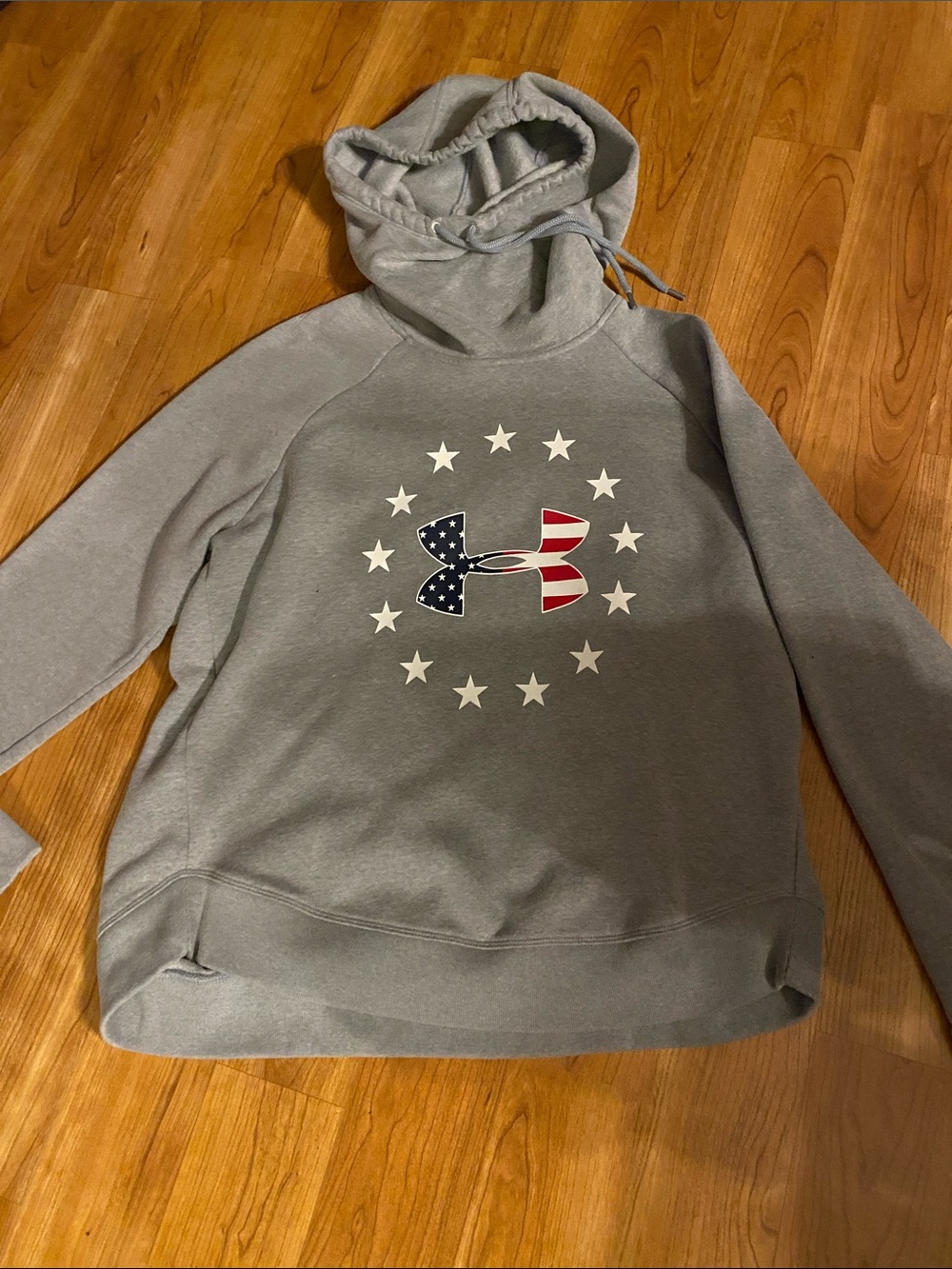 🇺🇸Under Armour Grey Crewneck Hoodie with American Flag Logo L